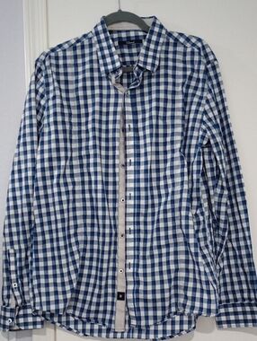 7 Diamonds Men's Blue & White Gingham Button-Down Shirt Size XL
